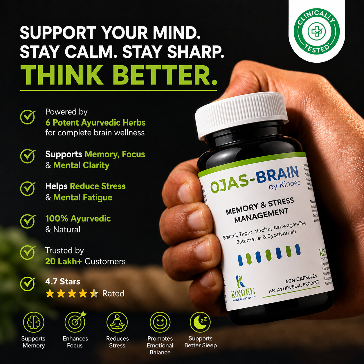 Ojas-Brain by Kindee — Ayurvedic Medicine for Stress, Anxiety & Cognitive Wellness