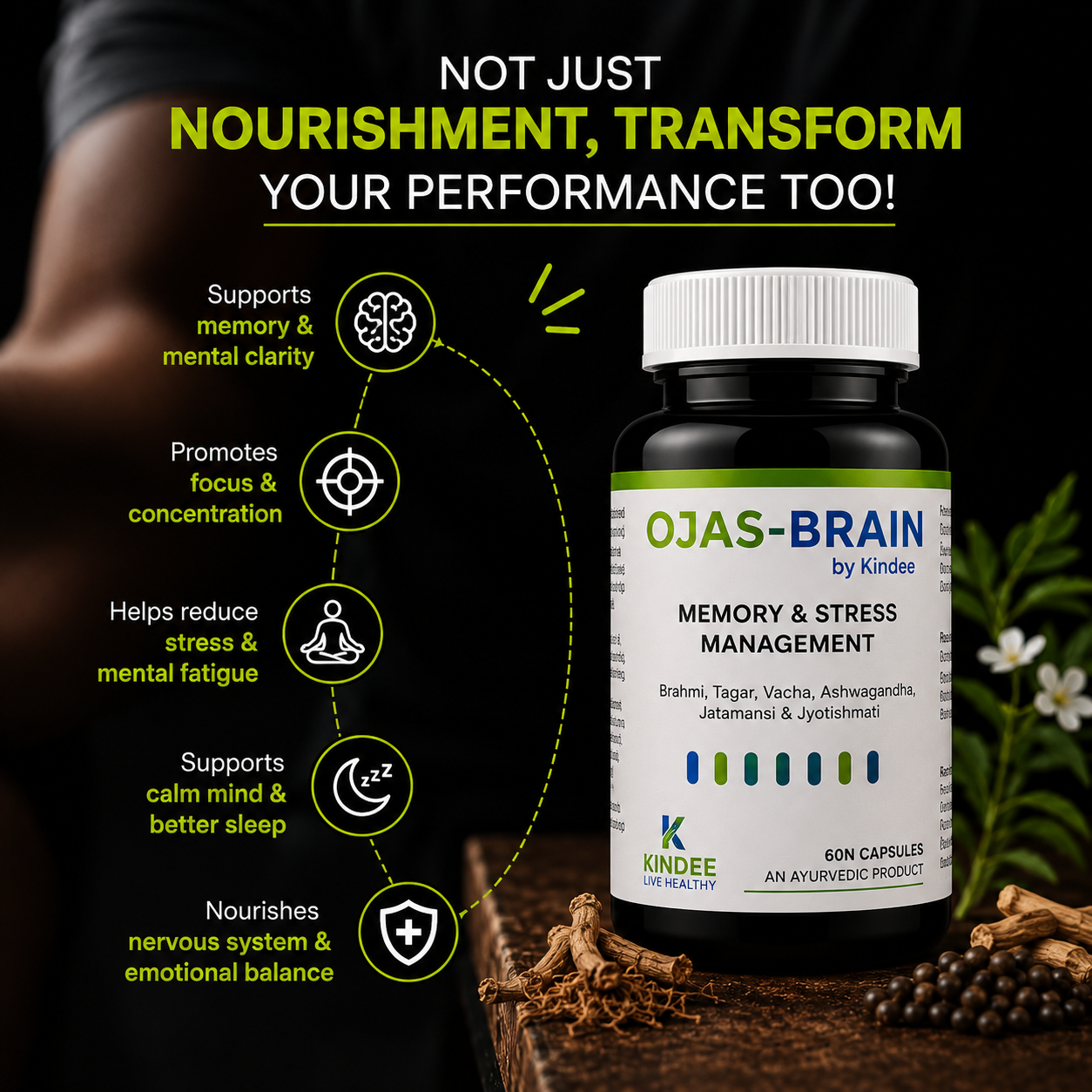 Ojas-Brain by Kindee — Ayurvedic Medicine for Stress, Anxiety & Cognitive Wellness