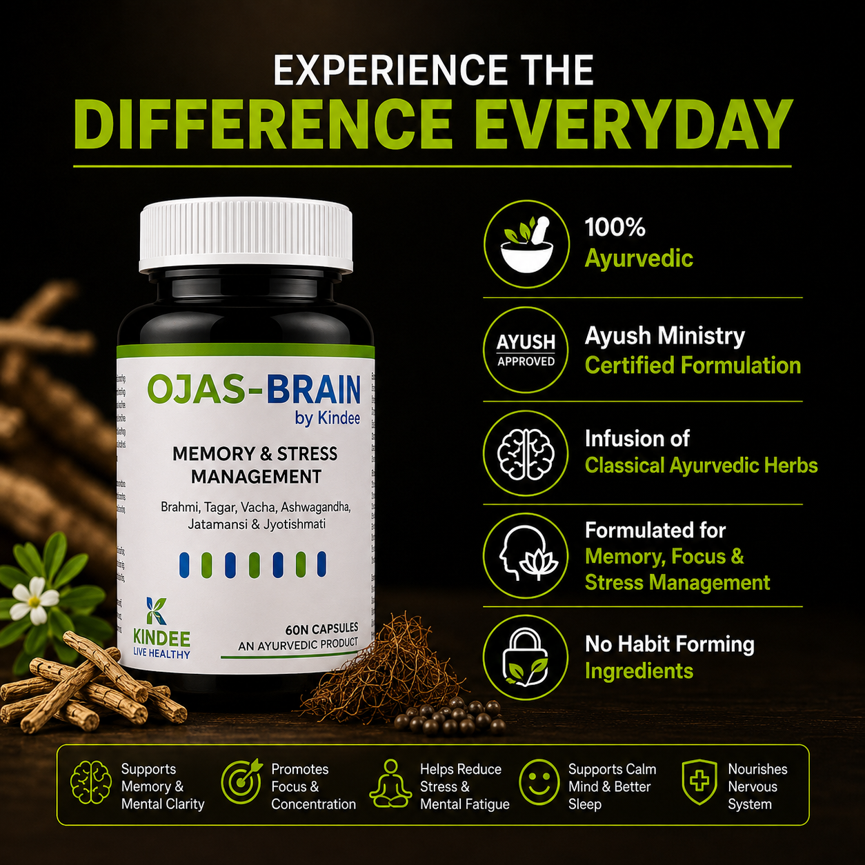 Ojas-Brain by Kindee — Ayurvedic Medicine for Stress, Anxiety & Cognitive Wellness