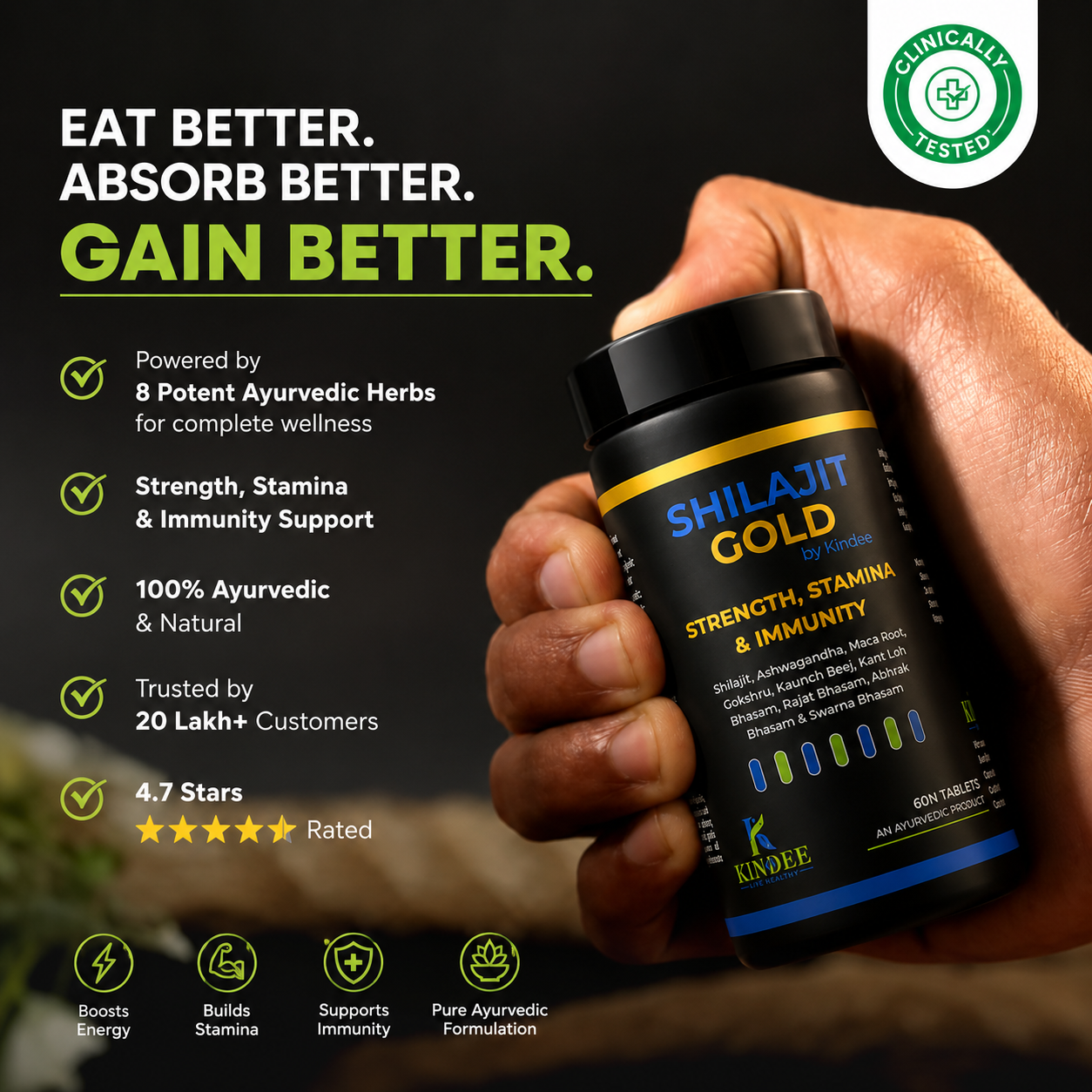 Shilajit by Kindee — Ayurvedic Shilajit Supplement for Stamina, Strength & Daily Energy