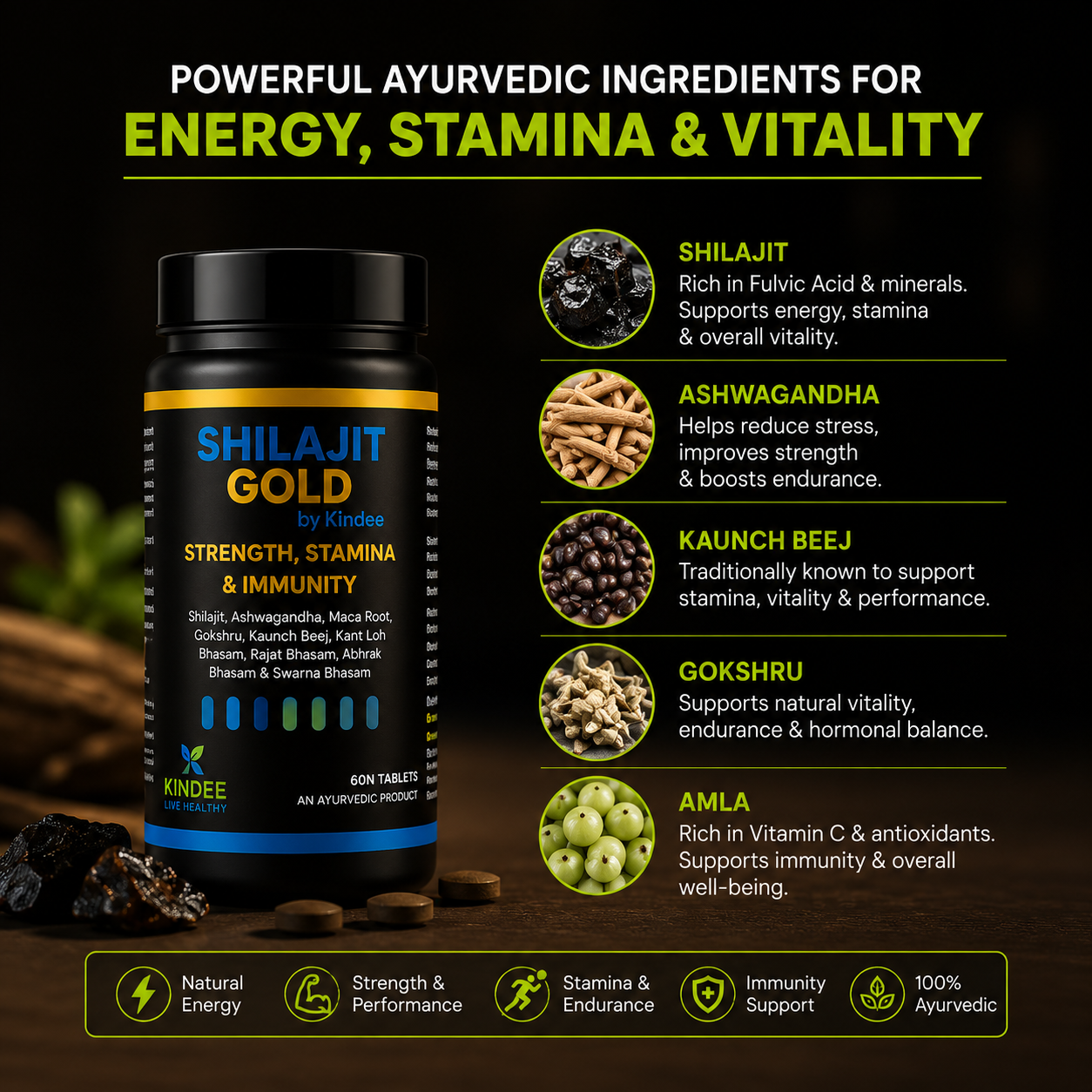 Shilajit by Kindee — Ayurvedic Shilajit Supplement for Stamina, Strength & Daily Energy