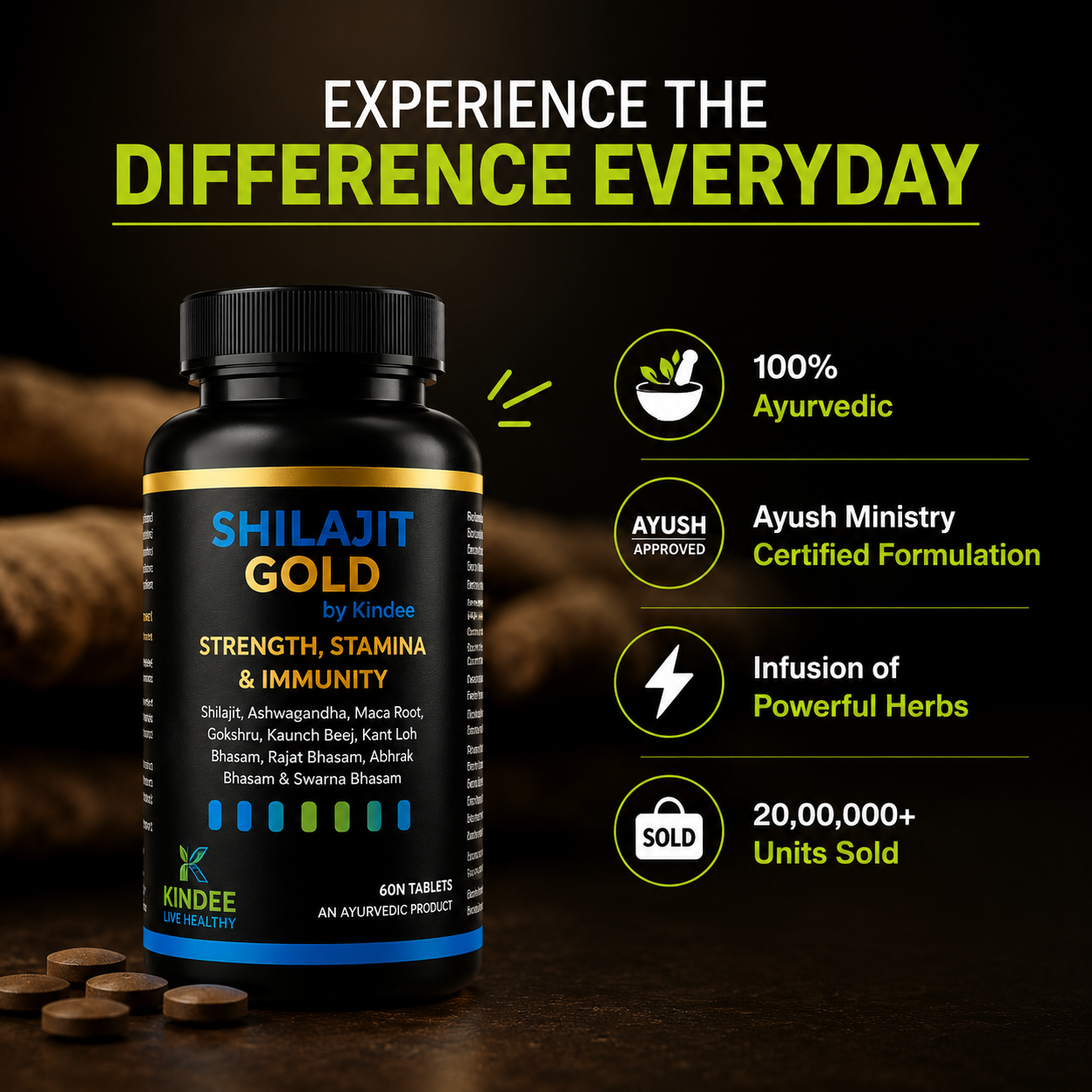 Shilajit by Kindee — Ayurvedic Shilajit Supplement for Stamina, Strength & Daily Energy